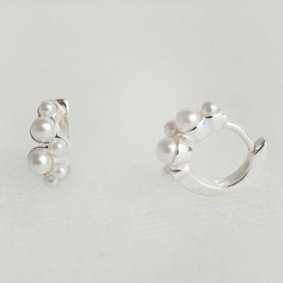 Pearl Silver Huggie Earrings