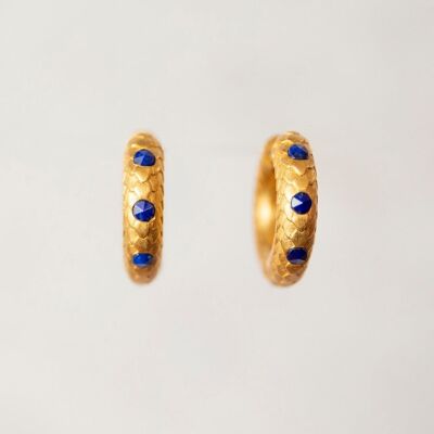 Art Deco Lapis Lazuli Gold Huggie Hoops