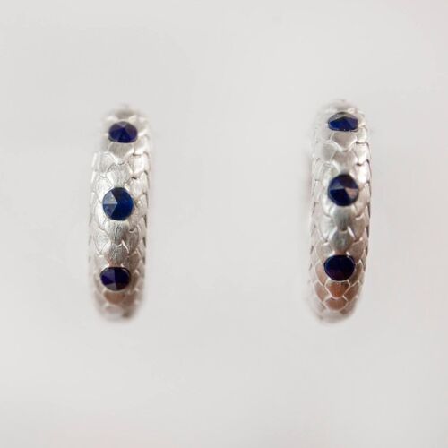 Art Deco Lapis Lazuli Silver Huggie Hoops