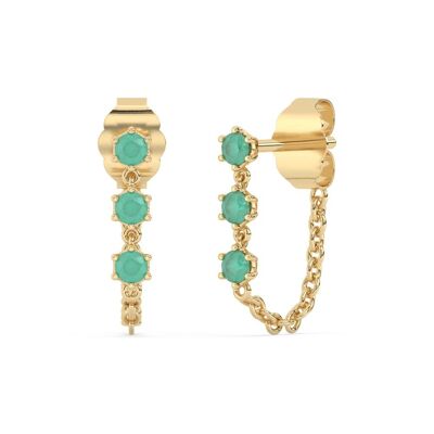 Emerald and 9ct Solid Gold Chain Stud Earrings