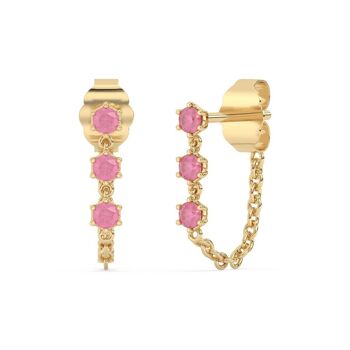 Boucles d'oreilles à tige en rubis rose et chaîne en or massif 9 carats 1