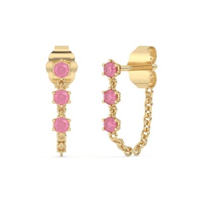 Boucles d'oreilles à tige en rubis rose et chaîne en or massif 9 carats