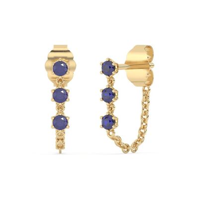 Sapphire and 9ct Solid Gold Chain Stud Earrings