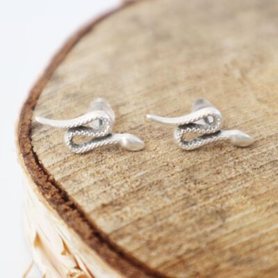 snake stud earrings -silver plated