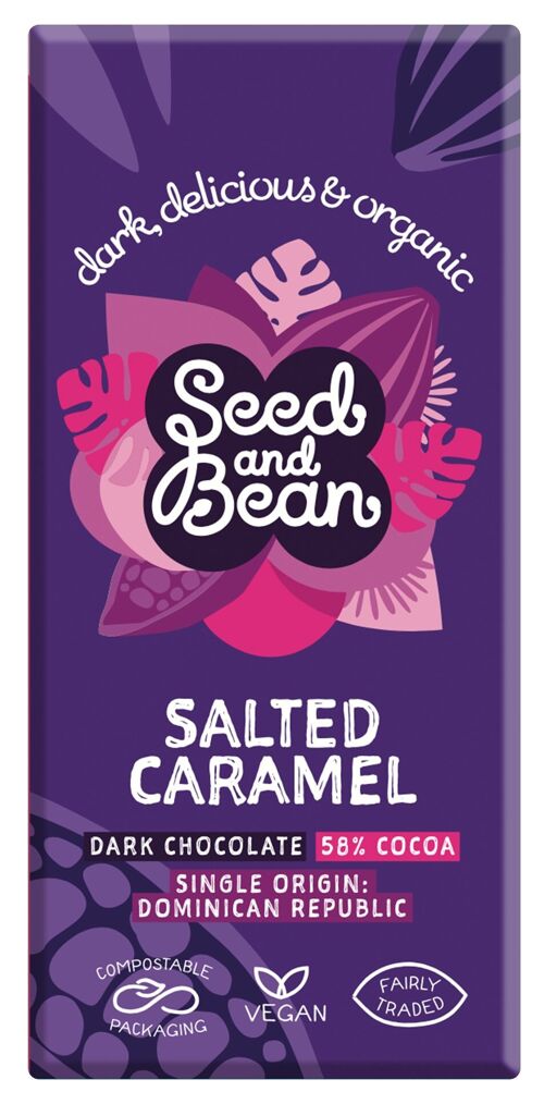 Seed and Bean Salted Caramel 58% Dark Chocolate 10 x75g Bar