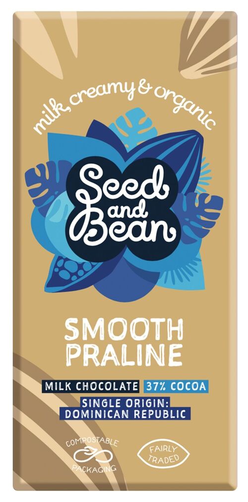 Seed and Bean Smooth Praline Milk 37% Organic 10x75g Chocolate Bar
