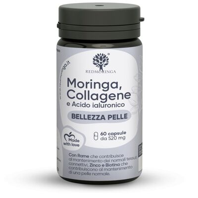 Integratore Alimentare per la Bellezza della Pelle, Moringa, Collagene, Acido Ialuronico, Zinco, Rame e Biotina, Bellezza Pelle