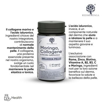 Complément Alimentaire pour la Beauté de la Peau, Moringa, Collagène, Acide Hyaluronique, Zinc, Cuivre et Biotine, Beauté de la Peau 4