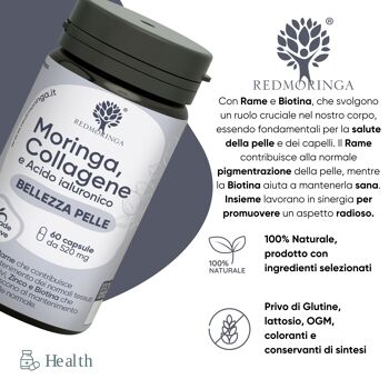 Complément Alimentaire pour la Beauté de la Peau, Moringa, Collagène, Acide Hyaluronique, Zinc, Cuivre et Biotine, Beauté de la Peau 6