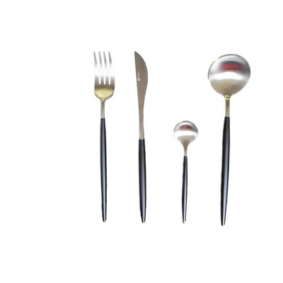 Gemeo Serwa Design Besteck 16 Stück Set Silber / Schwarz Matt