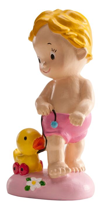 GÂTEAU DE BAPTÊME FIGURINE FILLE AVEC CANARD 9CM