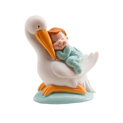 FIGURA PARA TARTA DE BAUTIZO CIGÜEÑA DORMIDA AZUL 10CM