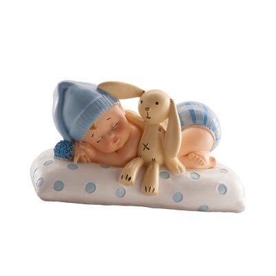 FIGURINE GÂTEAU DE BAPTÊME BÉBÉ AVEC PELUCHE BLEUE