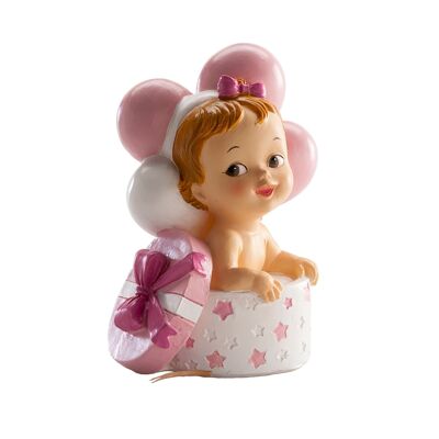 BAPTIST CAKE FIGURE BABY GIFT AND PINK BALLOONS 10.5CM