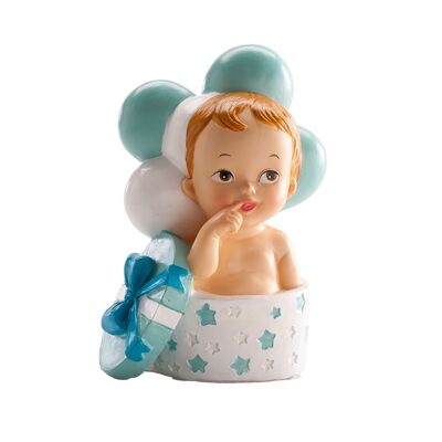 BAPTIST CAKE FIGURE BABY GIFT AND BLUE BALLOONS 10.5CM