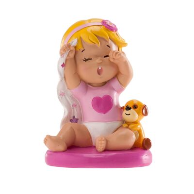 FIGURA TARTA DE BAUTIZO NIÑA BOSTEZANDO ROSA 10CM