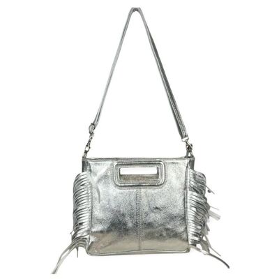 Sac bandoulière femme en cuir brillant et franges décoratives