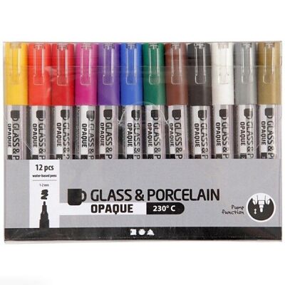 Markers for glass and porcelain - 1 to 2 mm - Opaque colors - 12 pcs