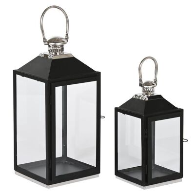 LAMPADA LAMPADA SET 2 VETRO ACCIAIO 18X18X41 MANIGLIA NERA FA212396