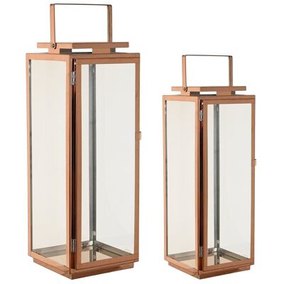 Farola Set 2 Metal Cristal 20X20X55 Dorado Rosado FA209427