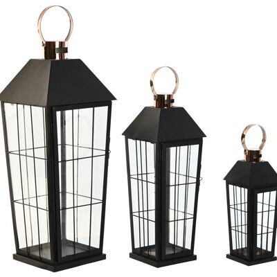 Farola Set 3 Metal Cristal 23X23X58 Negro FA209425