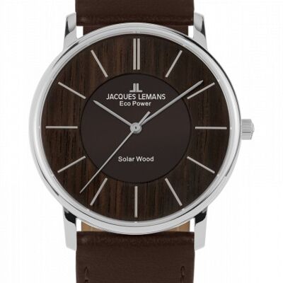 Jacques Lemans Eco Power Solar Wood Dark Brown Vegan Strap Men's Watch