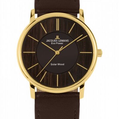 Jacques Lemans Eco Power Solar Wood Dark Brown Vegan Strap Gold Plated Women's Watch