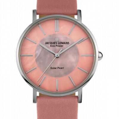 Jacques Lemans Eco Power Solar Mother of Pearl Rose Leather Strap Women's Watch