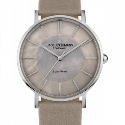 Jacques Lemans Eco Power Solar Mother of Pearl Leather Strap Women's Watch