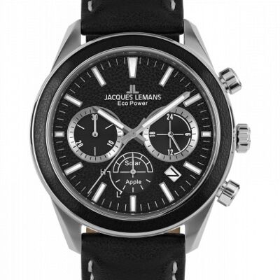 Jacques Lemans Eco Power Solar Chronograph Black Vegan Strap Men's Watch