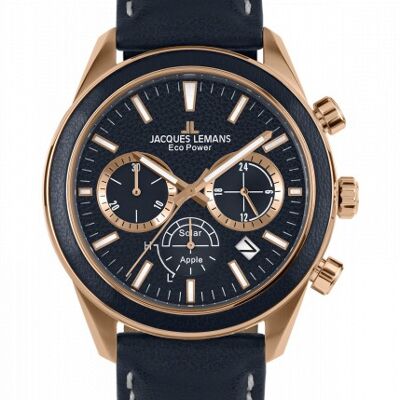 Jacques Lemans Eco Power Solar Chronograph Vegan Strap Rose Gold Plated Men's Watch