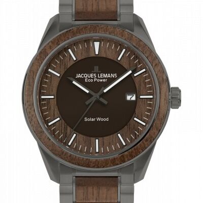 Jacques Lemans Eco Power Solar Wood Stainless Steel Grey Men's Bracelet Watch