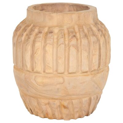 PAULOWNIA WOOD VASE 30X30X32 NATURAL CARVING LD213677