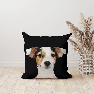 Decorative square velvet jack russel dog cushion