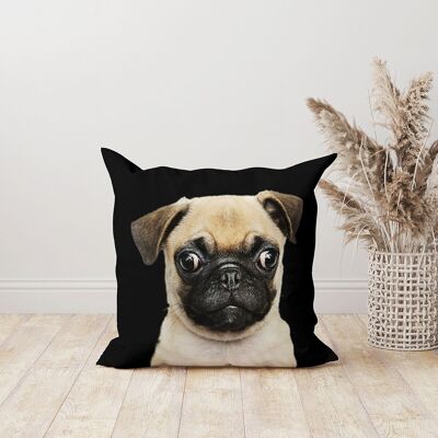 Black velvet pug dog cushion