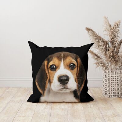 Dekokissen Beagle-Hund aus schwarzem Samt