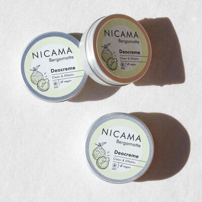 NICAMA - Crema deodorante al bergamotto (cosmetici naturali biologici, vegani, plastic-free, con bicarbonato) - 50g