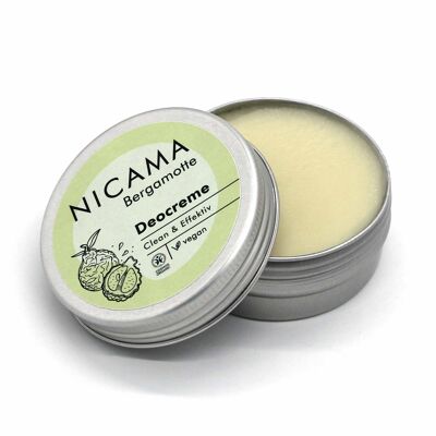 NICAMA - Crème déodorante à la Bergamote (cosmétiques naturels bio, vegan, sans plastique, au bicarbonate de soude) - 50g