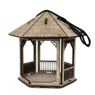 Pavillon-Vogelfutterhäuschen aus Holz, grau gebeiztes Vogelhäuschen, individuelles Vogelhaus