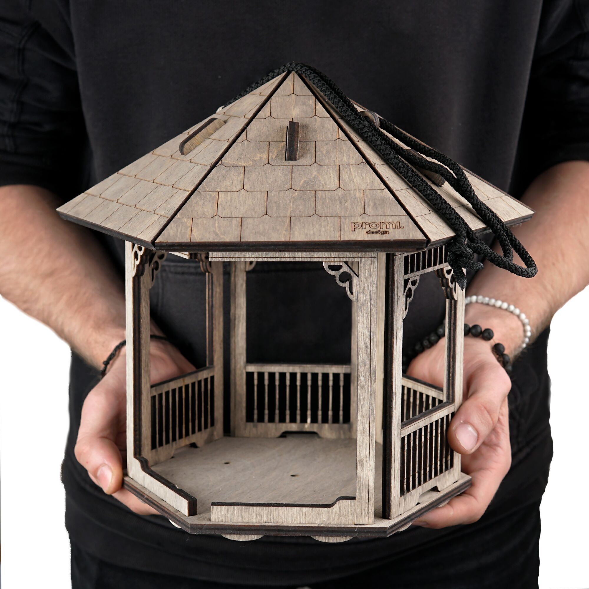 Wooden Gazebo Bird Feeder, Gray Stained Bird Feeder, Custom Bird House