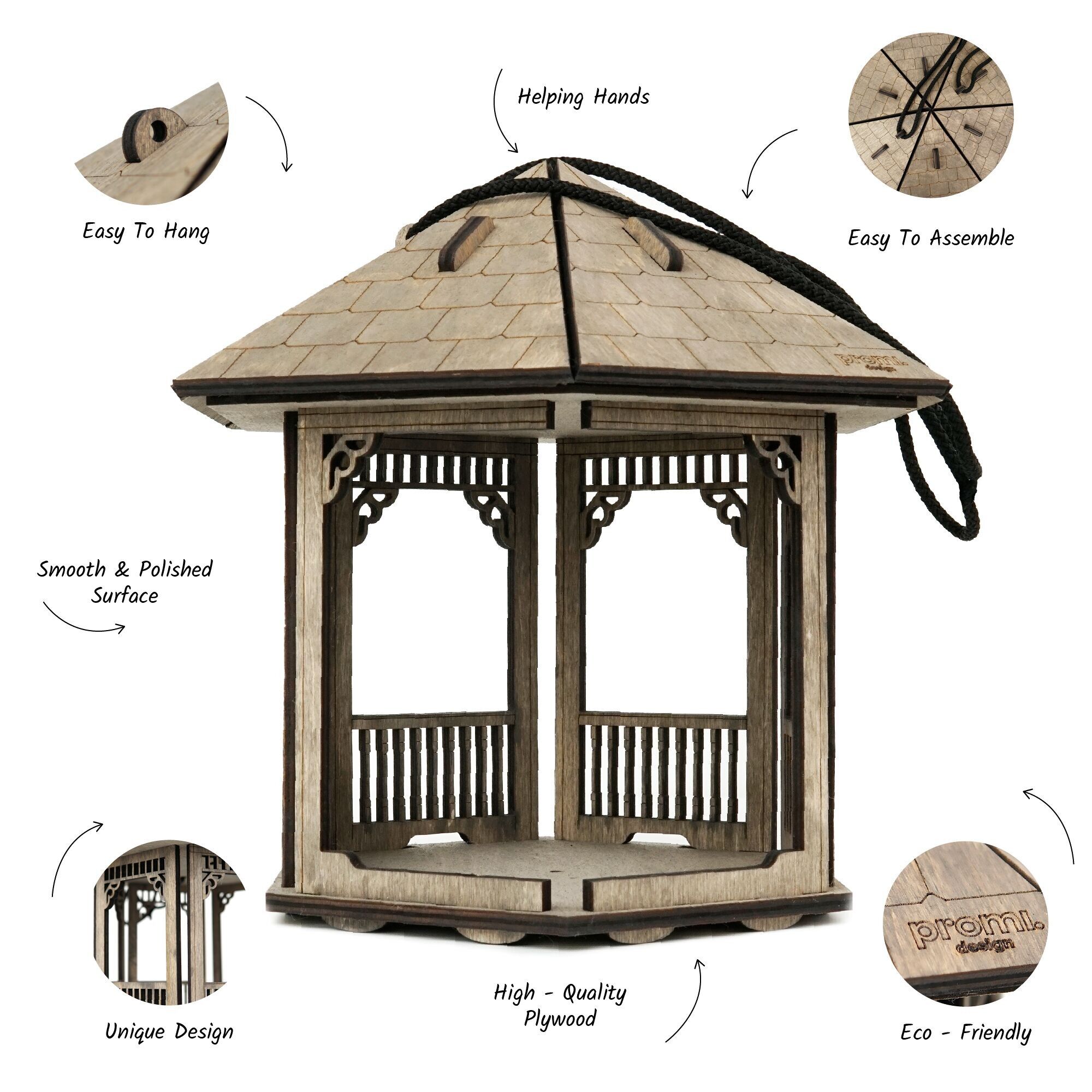 Wooden Gazebo Bird Feeder, Gray Stained Bird Feeder, Custom Bird House