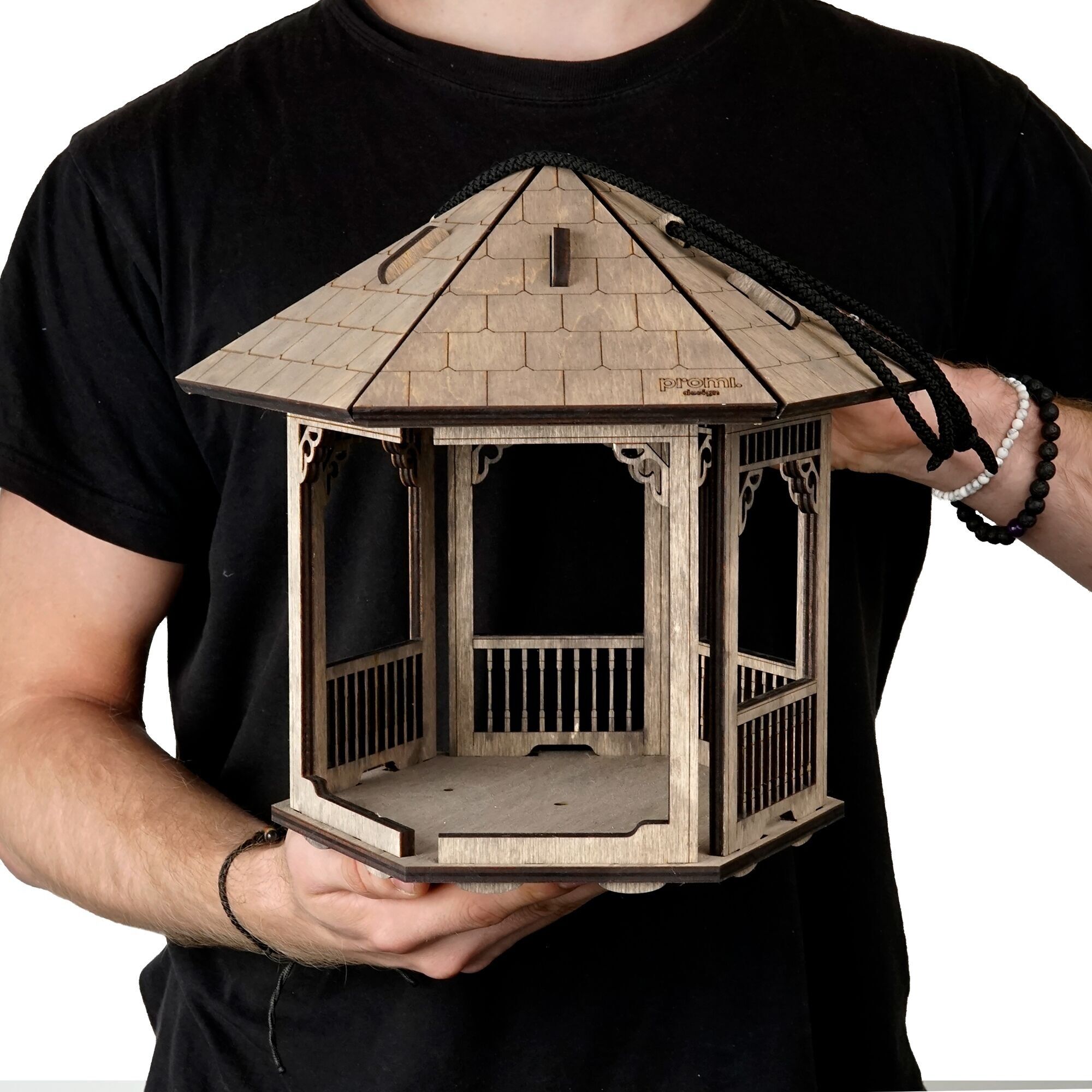 Wooden Gazebo Bird Feeder, Gray Stained Bird Feeder, Custom Bird House