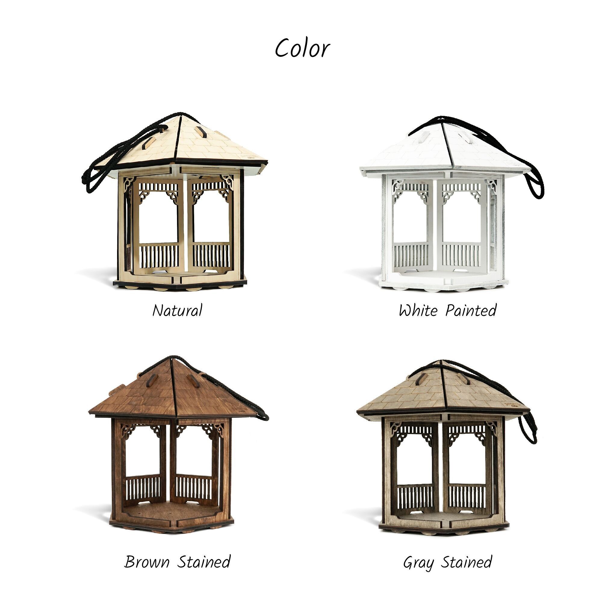 Wooden Gazebo Bird Feeder, Gray Stained Bird Feeder, Custom Bird House
