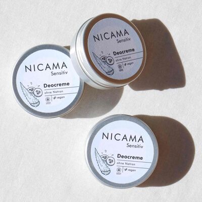 NICAMA - Crema Desodorante Sensitive (cosmética natural orgánica, vegana, sin plástico, sin bicarbonato de sodio) - 50g