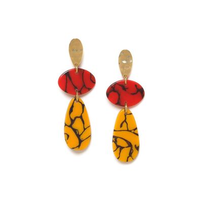 STROMBOLI red and yellow termite mound push earrings