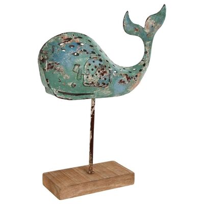 IRON DECORATION 35X10X45 PAINTED WHALE DH213819