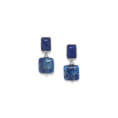 INDIGO  boucles d'oreilles poussoir pendant Lapis carré