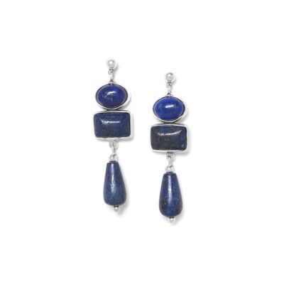 INDIGO  boucles d'oreilles poussoir 3 éléments Lapis