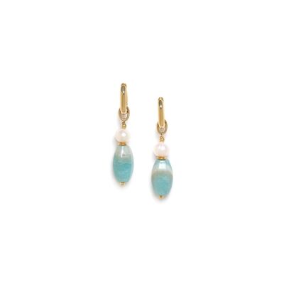 HONOLULU small hoop earrings dangling amazonite and pearl