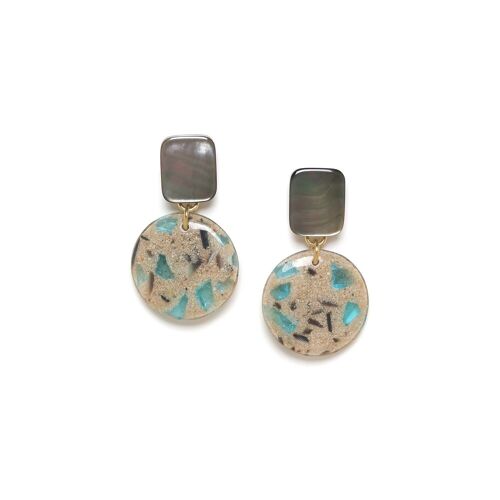 SOLENZARA  boucles d'oreilles poussoir top nacre noire & terrazzo